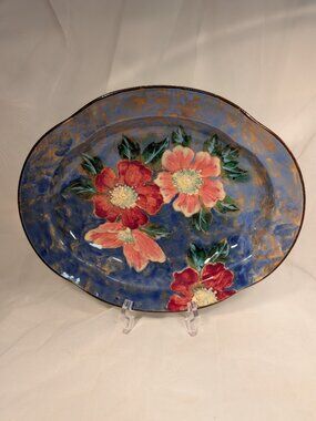 Vintage Royal Doulton Wild Rose Series Ware Platter Bowl D6227 Blue Gold Lustre